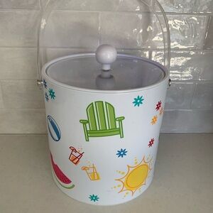 Summer Beach Print Ice Bucket - White with Bright Accents